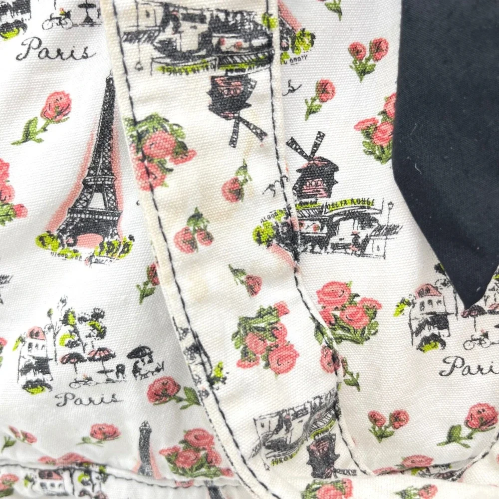Jessie Steele Paris Eiffel Tower Rose Print Canvas Tote Bag Black Bow Accent